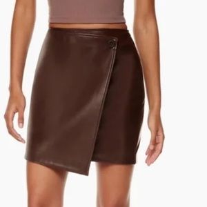 ARITZIA Babaton brown leather skirt vicinity front wrap skirt